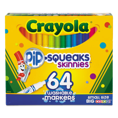 Crayola Pip-Squeaks Skinnies Washable Markers, Medium Bullet Tip, Assorted Colors, 64-Pack 588764