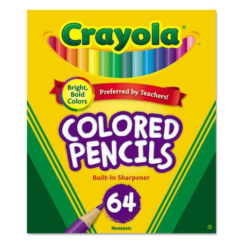 Crayola Short Colored Pencils Hinged Top Box with Sharpener, 3.3 mm, 2B (#1), Assorted Lead-Barrel Colors, 64-Pack 683364