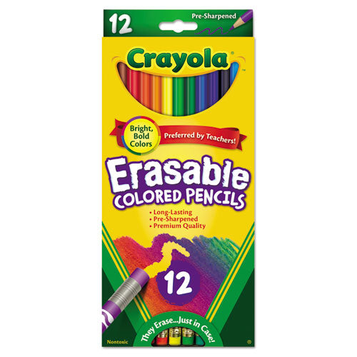 Crayola Erasable Color Pencil Set, 3.3 mm, 2B (#1), Assorted Lead-Barrel Colors, Dozen 684412