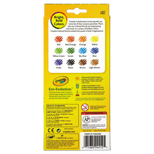 Crayola Erasable Color Pencil Set, 3.3 mm, 2B (#1), Assorted Lead-Barrel Colors, Dozen 684412