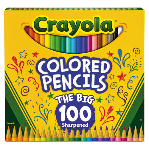 Crayola Long-Length Colored Pencil Set, 3.3 mm, 2B (#1), Assorted Lead-Barrel Colors, 100-Pack 688100