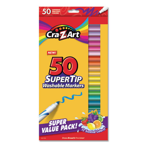 Cra-Z-Art Washable SuperTip Markers, Fine-Broad Bullet Tips, Assorted Colors, 50-Set 01328WM-14