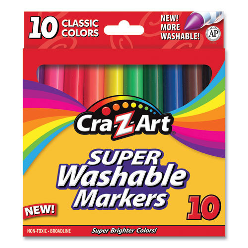 Cra-Z-Art Super Washable Markers, Broad Bullet Tip, Assorted Colors, 10-Set 1000224