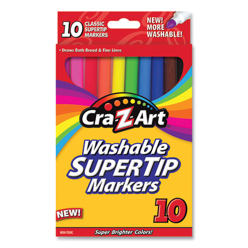 Cra-Z-Art Washable SuperTip Markers, Fine-Broad Bullet Tips, Assorted Colors, 10-Set 1007348