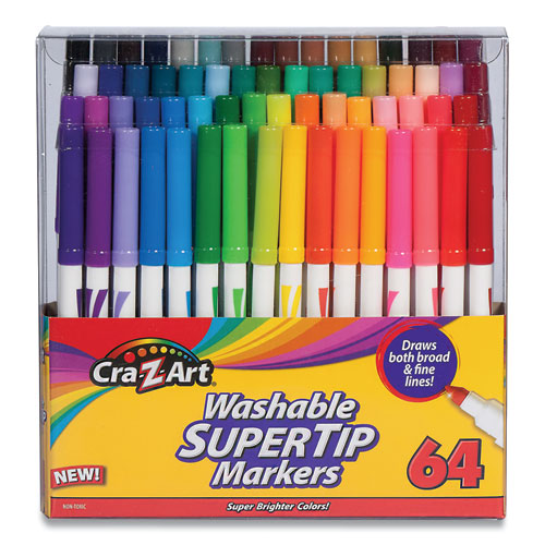 Cra-Z-Art Washable SuperTip Markers, Fine-Broad Bullet Tips, Assorted Colors, 64-Set 10128WM16