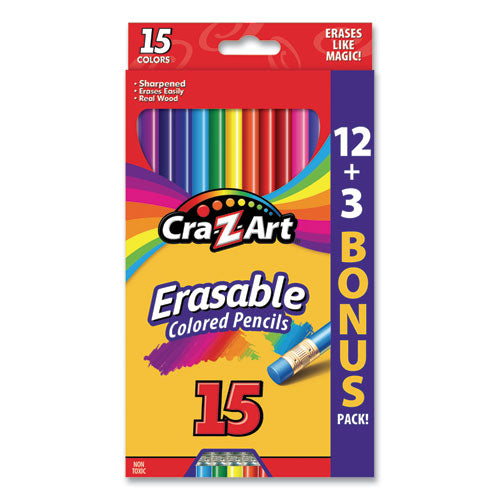 Cra-Z-Art Erasable Colored Pencils, 15 Assorted Lead-Barrel Colors, 15-Set 1045948