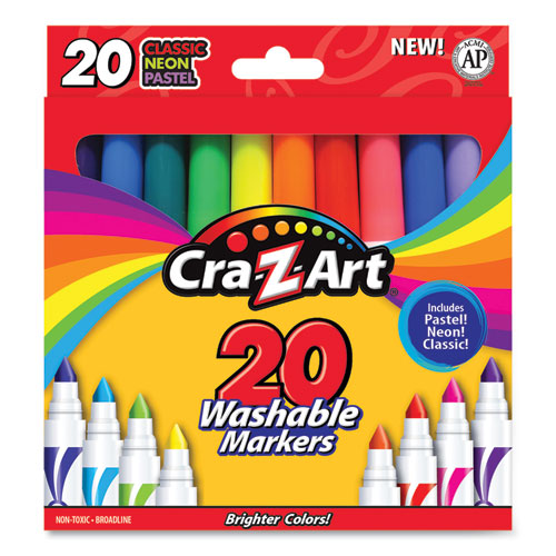 Cra-Z-Art Washable Markers, Broad Bullet Tip, Assorted Classic-Neon-Pastel Colors, 20-Set 44402WM20
