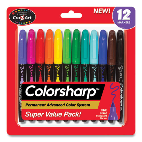 Cra-Z-Art Colorsharp Permanent Markers, Fine Bullet Tip, Assorted Colors, 12-Set 4461024