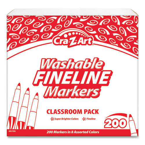 Cra-Z-Art Washable Fineline Markers Classpack, Fine Bullet Tip, Eight Assorted Colors, 200-Set 740071