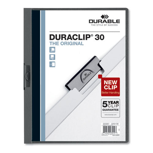 Durable DuraClip Report Cover, Clip Fastener, 8.5 x 11,  Clear-Graphite, 25-Box 220357