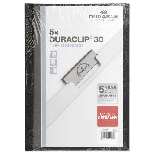 Durable DuraClip Report Cover, Clip Fastener,  8.5 x 11, Clear-Black, 5-Pack 220401