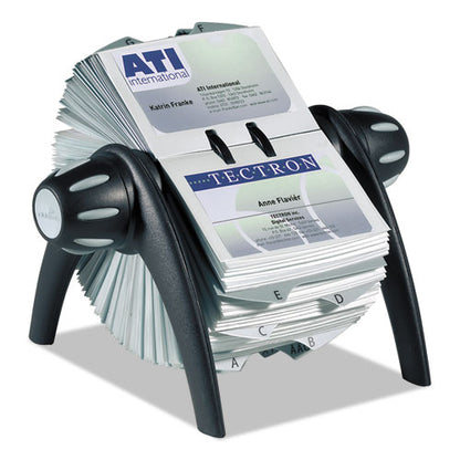 Durable VISIFIX Flip Rotary Business Card File, Holds 400 2.88 x 4.13 Cards, 8.75 x 7.13 x 8.06, Plastic, Black-Silver 241701