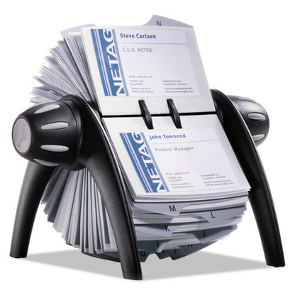 Durable VISIFIX Flip Rotary Business Card File, Holds 400 2.88 x 4.13 Cards, 8.75 x 7.13 x 8.06, Plastic, Black-Silver 241701