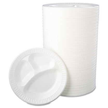 Dart Laminated Foam Dinnerware, Plate, 3-Compartment, 10.25" dia, White, 125-Pack, 4 Packs-Carton 10CPWQR