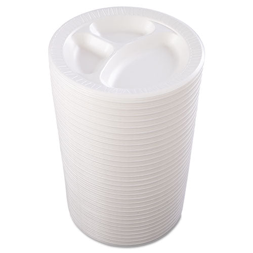 Dart Laminated Foam Dinnerware, Plate, 3-Compartment, 10.25" dia, White, 125-Pack, 4 Packs-Carton 10CPWQR