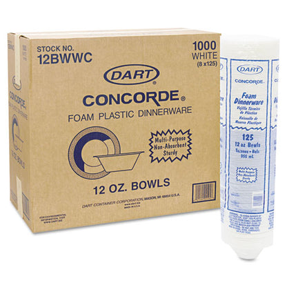 Dart Concorde Foam Bowl, 10, 12 oz, White, 125-Pack, 8 Packs-Carton 12BWWCR