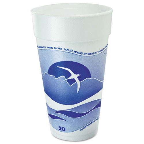 Dart Horizon Hot-Cold Foam Drinking Cups, 20 oz, Printed, Blueberry-White, 25-Bag, 20 Bags-Carton 20J16H