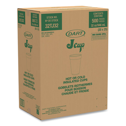 Dart Foam Drink Cups, 32 oz, White, 25/Bag, 20 Bags/Carton 32TJ32
