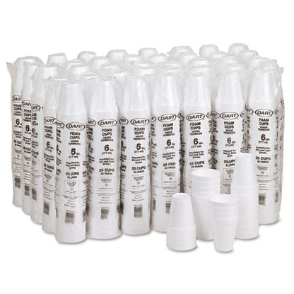 Dart Foam Drink Cups, 6 oz, White, 25-Bag, 40 Bags-Carton 6J6