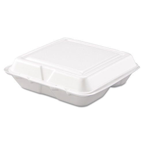 Dart Foam Hinged Lid Containers, 3-Compartment, 7.5 x 8 x 2.3, White, 200-Carton 80HT3R
