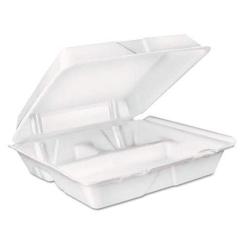 Dart Foam Hinged Lid Container, 3-Compartment, 8 oz, 9 x 9.4 x 3, White, 200-Carton 90HT3R