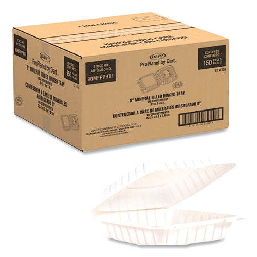 ProPlanet by Dart Hinged Lid Containers, Single Compartment, 9 x 8.8 x 3, White, 150-Carton 90MFPPHT1R
