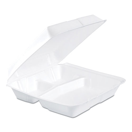Dart Foam Hinged Lid Containers, 3-Compartment, 9.25 x 9.5 x 3, White, 200-Carton 95HT3R