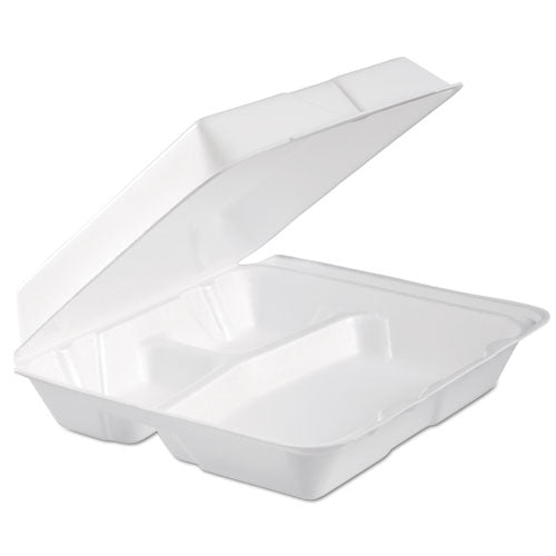 Dart Foam Hinged Lid Container, 3-Compartment, 9.3 x 9.5 x 3, White, 100-Bag, 2 Bag-Carton 95HTPF3R
