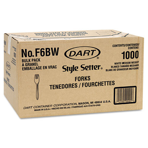Dart Style Setter Mediumweight Plastic Forks, White, 1000-Carton F6BW