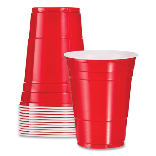 Dart Solo Plastic Party Cold Cups, 16 oz, Red, 50-Bag, 20 Bags-Carton P16R