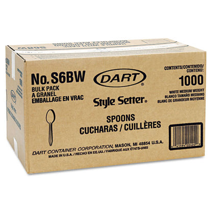 Dart Style Setter Mediumweight Plastic Teaspoons, White, 1000-Carton S6BW