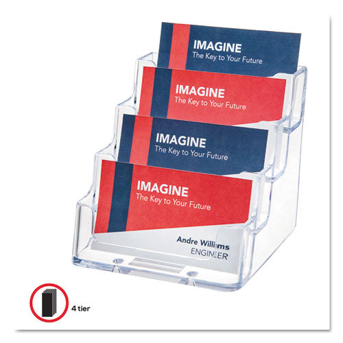 Deflecto 4-Pocket Business Card Holder, Holds 200 Cards, 3.94 x 3.5 x 3.75, Plastic, Clear 70841