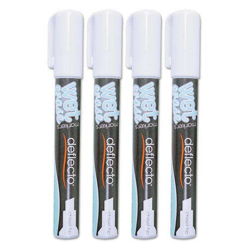 deflecto Wet Erase Markers, Medium Chisel Tip, White, 4-Pack SMA510-V4-WT