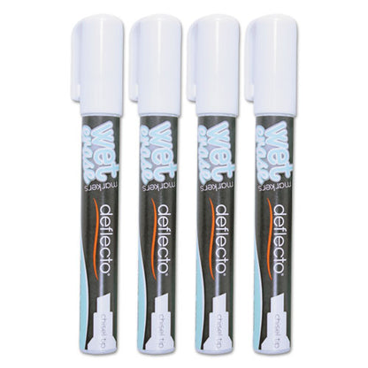 deflecto Wet Erase Markers, Medium Chisel Tip, White, 4-Pack SMA510-V4-WT