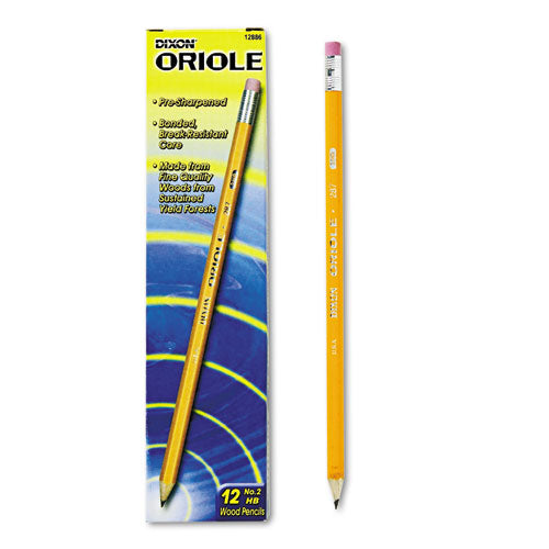 Dixon Oriole Pre-Sharpened #2 HB Yellow Barrel Pencils With Eraser (12 Count) 12886