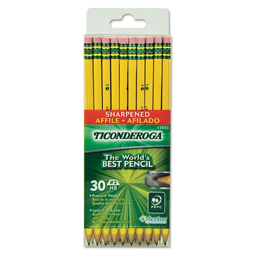 Ticonderoga Pre-Sharpened #2 HB Yellow Barrel Pencils With Eraser (30 Count) 13830
