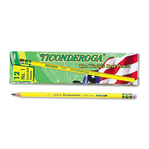 Ticonderoga Pencils, B (#1), Black Lead, Yellow Barrel, Dozen 13881