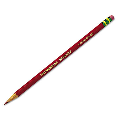 Ticonderoga Erasable Colored Pencils, 2.6 mm, 2B (#1), Carmine Red Lead, Carmine Red Barrel, Dozen 14259