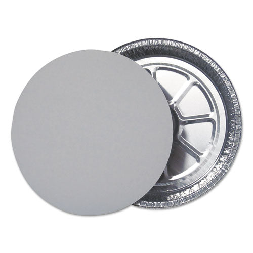 Durable Packaging Aluminum Round Containers with Board Lid, 9" Diameter x 1.94"h, Silver, 250-Carton 29030L250