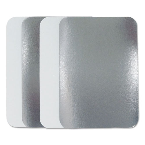 Durable Packaging Flat Board Lids, For 1.5 lb Oblong Pans, Silver, 500 -Carton L245500