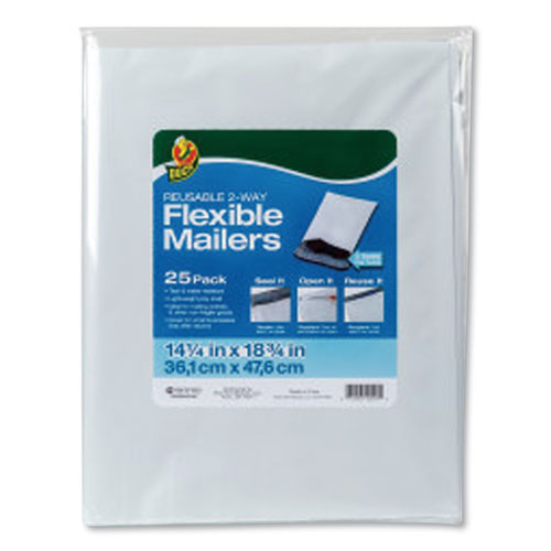 Duck Reusable 2-Way Flexible Mailers, Self-Adhesive Closure, 14.25 x 18.75, White, 25-Pack 286340
