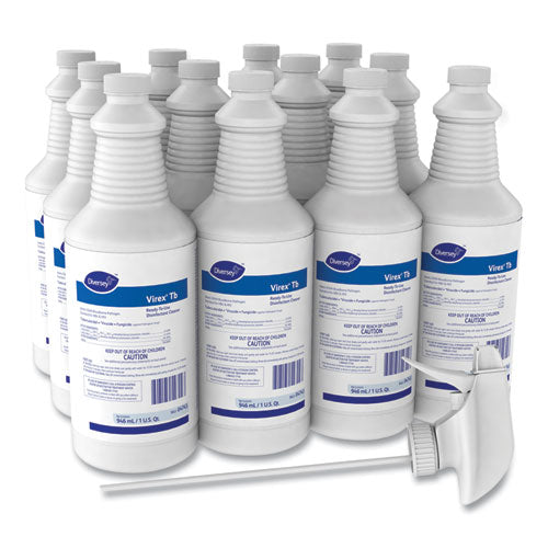 Diversey Virex TB Disinfectant Cleaner, Lemon Scent, Liquid, 32 oz Bottle, 12-Carton 04743.