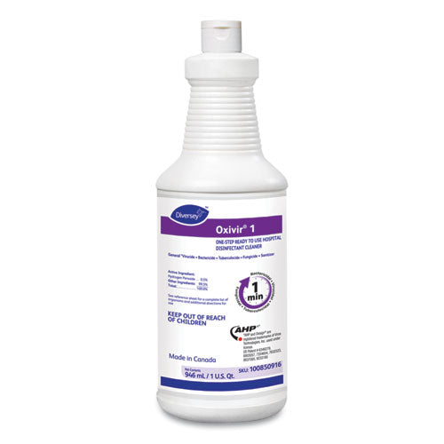 Diversey Oxivir 1 RTU Disinfectant Cleaner, 32 oz Spray Bottle, 12-Carton 100850916