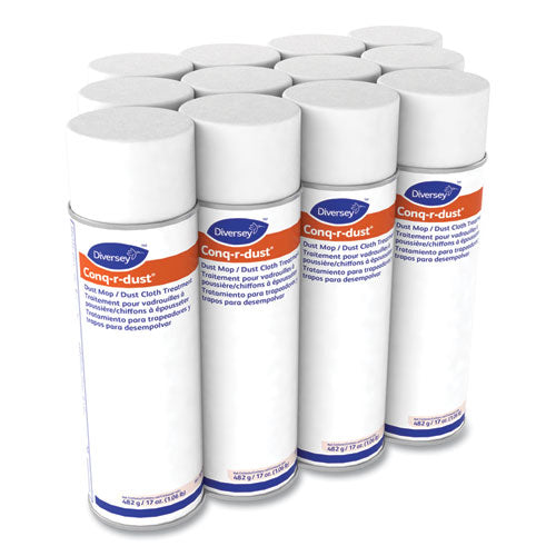 Diversey Conq-r-Dust Dust Mop-Dust Cloth Treatment, Amine Scent, 17 oz Aerosol Spray, 12-Carton 904751