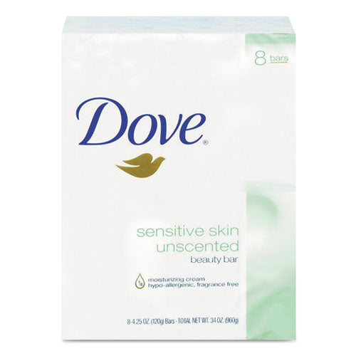 Dove Sensitive Skin Bath Bar, Unscented, 4.5 oz Bar, 8 Bars-Pack, 9 Packs-Carton CB613789