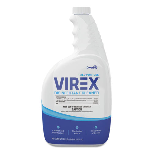 Diversey Virex All-Purpose Disinfectant Cleaner, Lemon Scent, 32 oz Spray Bottle, 4-Carton CBD540540