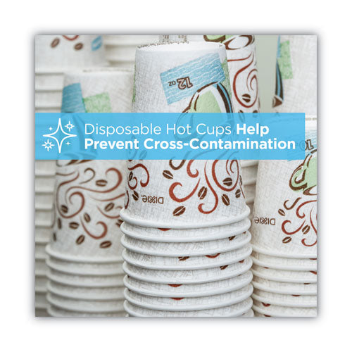 Dixie PerfecTouch Paper Hot Cups and Lids Combo, 10 oz, Multicolor, 50 Cups-Lids-Pack, 6 Packs-Carton 5310COMBO600