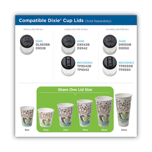 Dixie PerfecTouch Paper Hot Cups and Lids Combo, 10 oz, Multicolor, 50 Cups-Lids-Pack, 6 Packs-Carton 5310COMBO600