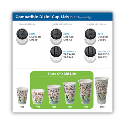 Dixie PerfecTouch Paper Hot Cups and Lids Combo, 10 oz, Multicolor, 50 Cups-Lids-Pack, 6 Packs-Carton 5310COMBO600