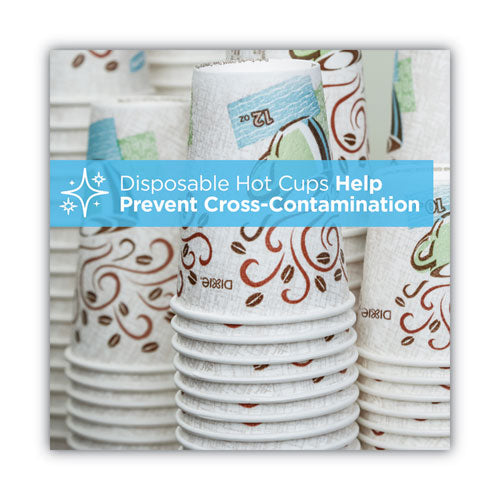 Dixie PerfecTouch Paper Hot Cups and  Lids Combo, 10 oz, Multicolor, 50 Cups-Lids-Pack 5310COMBO600